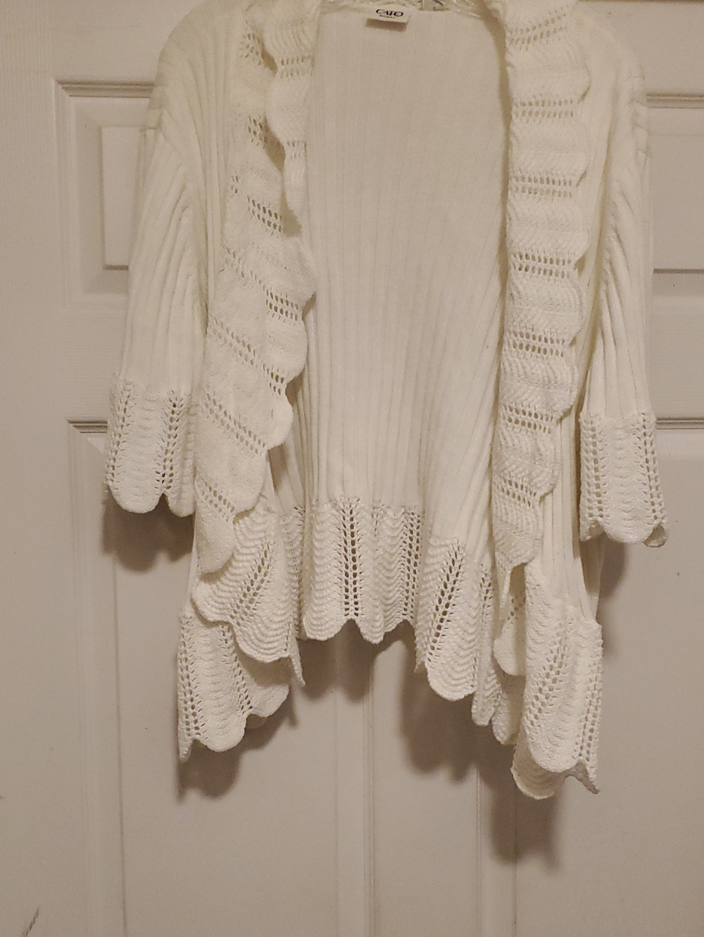 Cato White Open-Front Ruffle Knit Cardigan